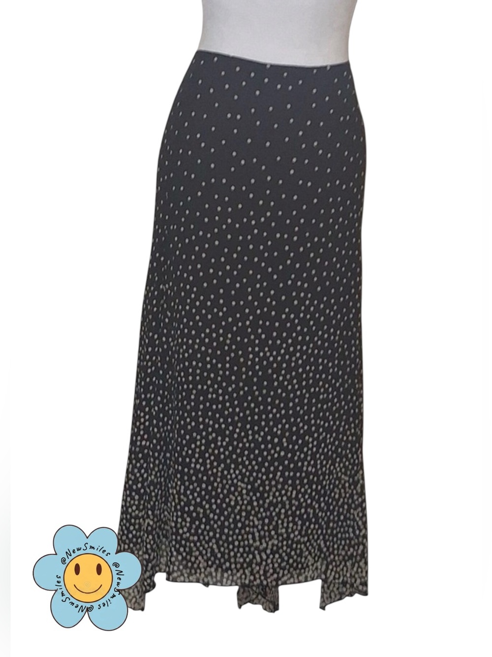 Apostrophe ~ Black w/ Tan Dots ~ Maxi Skirt ~ Dots Gradually Increase Down Skirt